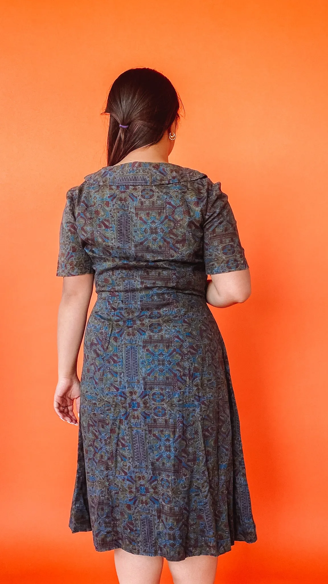 1950s Dark Geometric Dress, sz. L