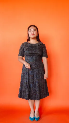 1950s Dark Geometric Dress, sz. L