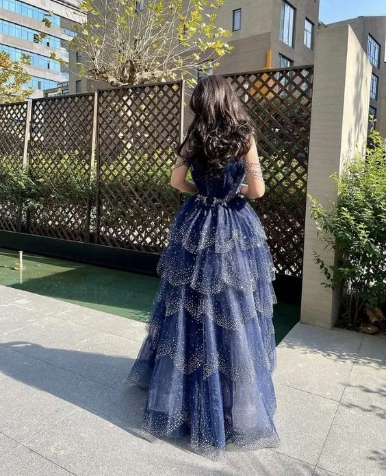 A Line Tulle Sweetheart Off the Shoulder Beaded Open Back Prom Dress Y5994