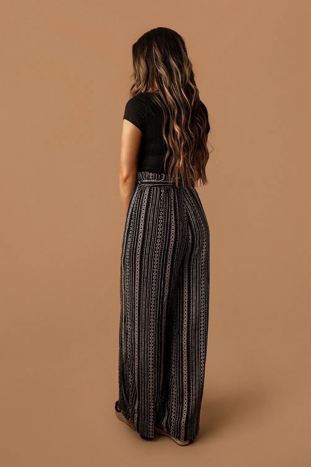 All She Wrote Tribal Pattern Tie-Waist Pants (Black)