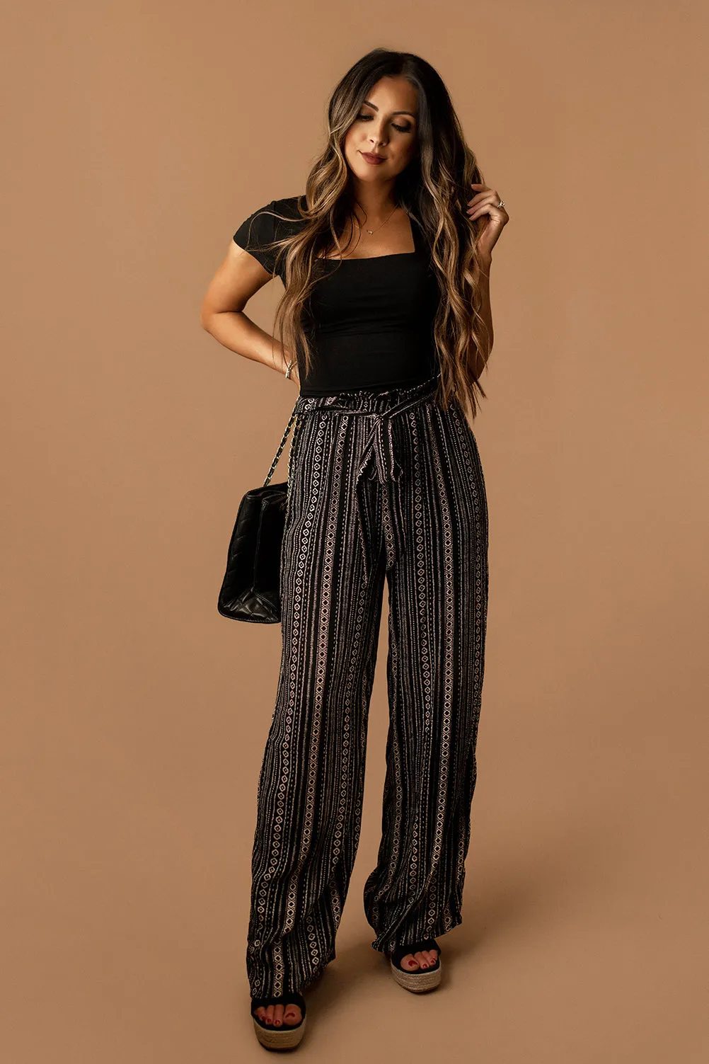 All She Wrote Tribal Pattern Tie-Waist Pants (Black)