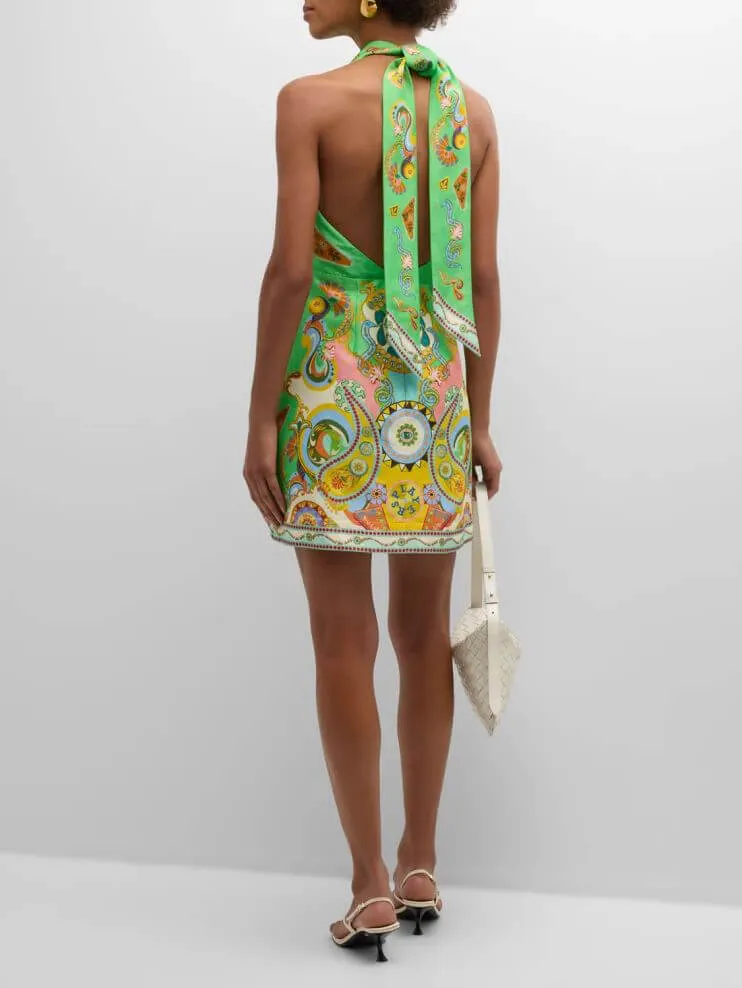 Backless Modern Ethnic Charming Printed Mini Dress