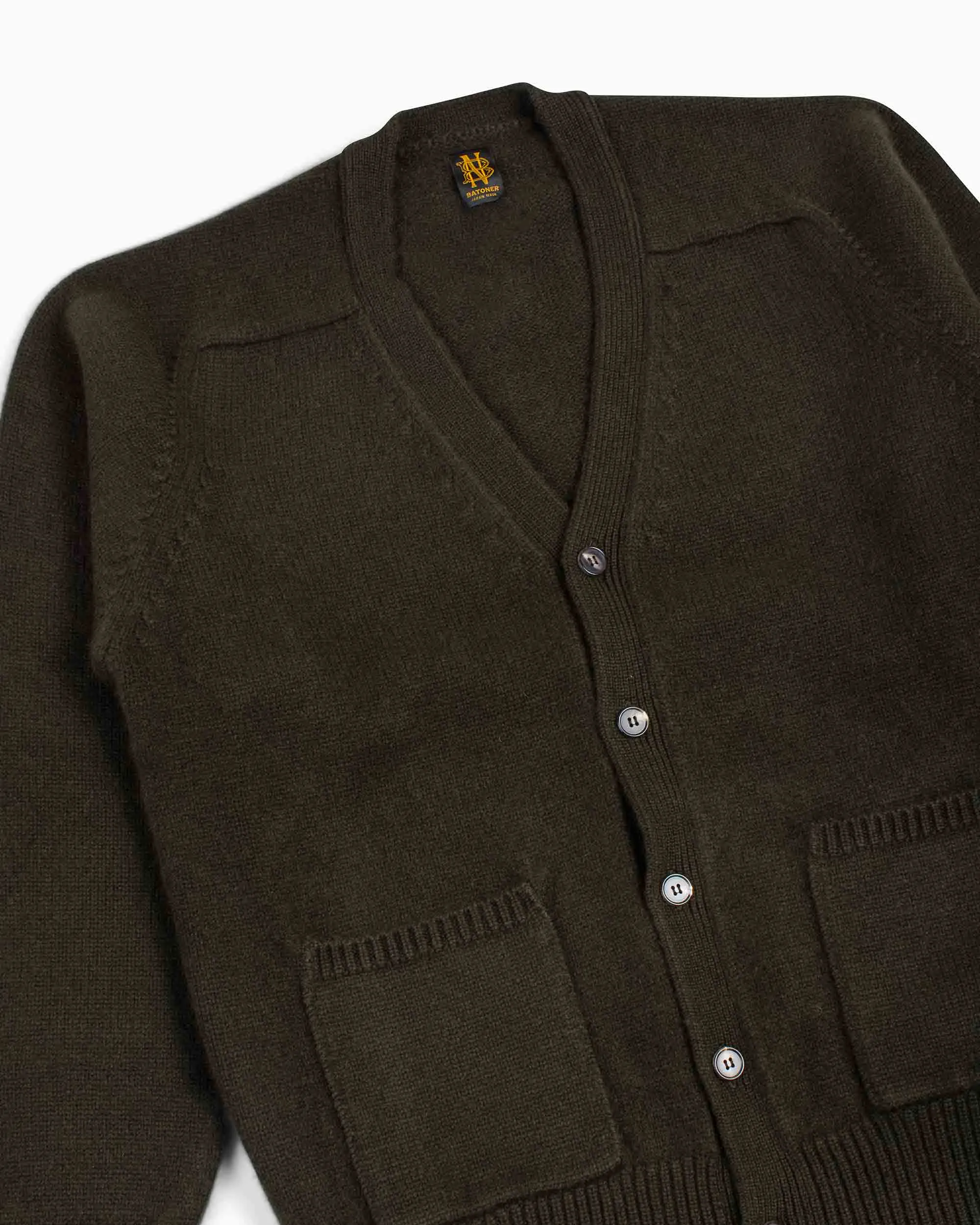 Batoner Heavy Weight Cashmere V Cardigan Olive