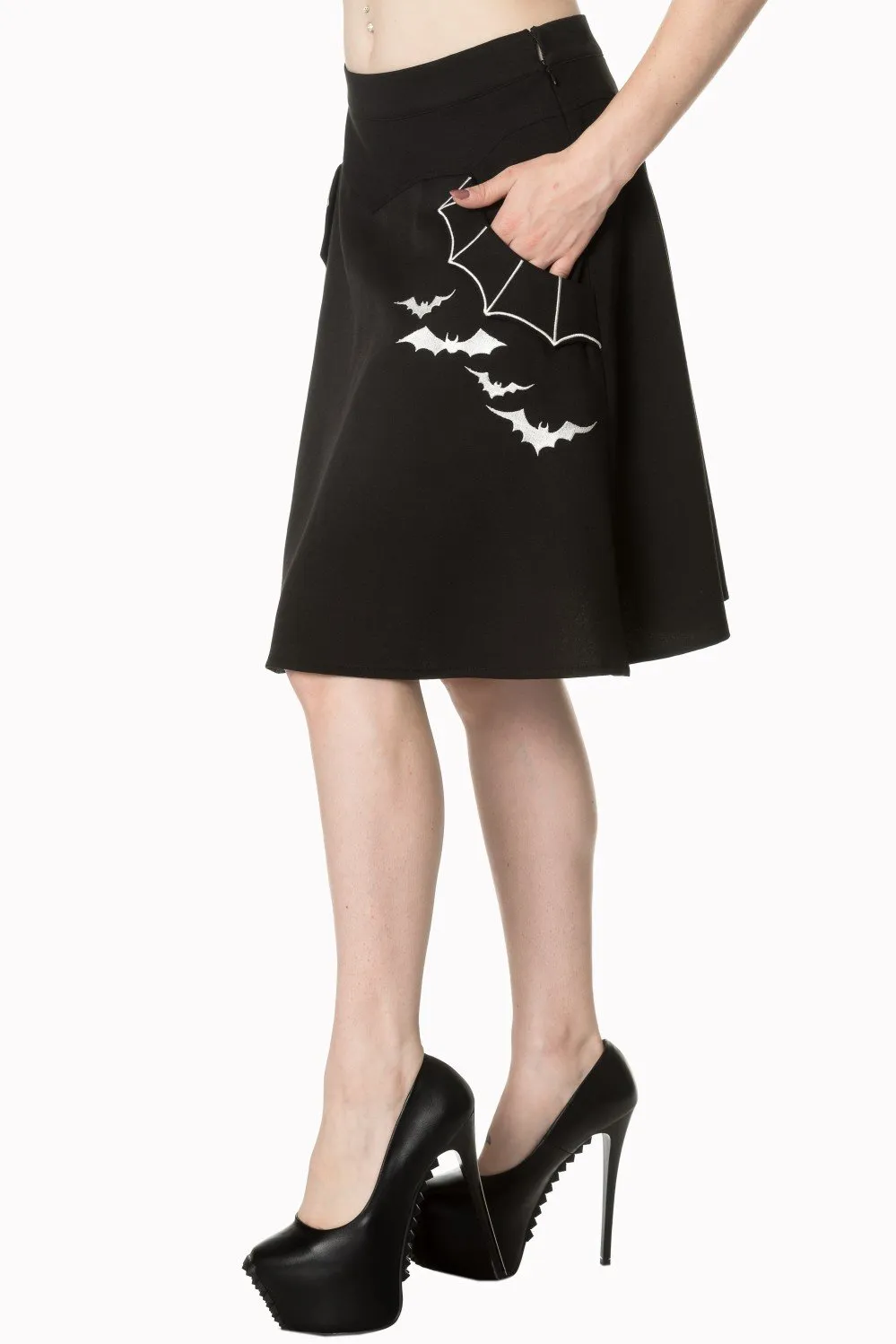 Batting Eyelids Skater Gothic Bats Black Skirt With Pockets