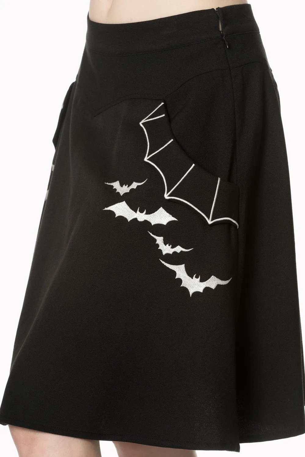 Batting Eyelids Skater Gothic Bats Black Skirt With Pockets