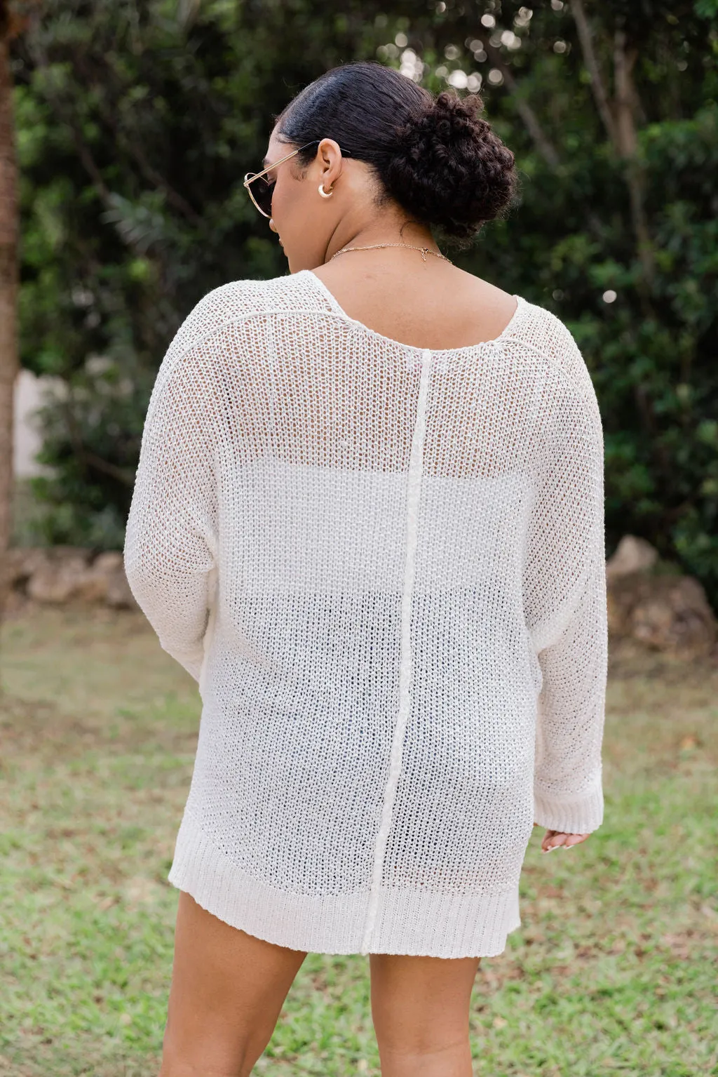 Beachside Stroll Ivory and Beige Color Block Light Weight Sweater FINAL SALE
