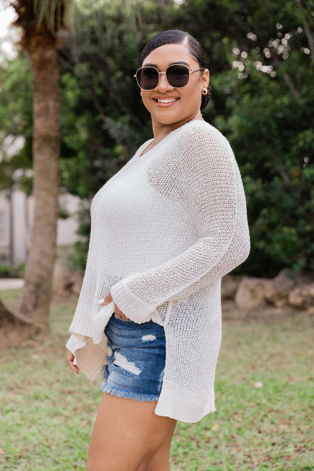 Beachside Stroll Ivory and Beige Color Block Light Weight Sweater FINAL SALE
