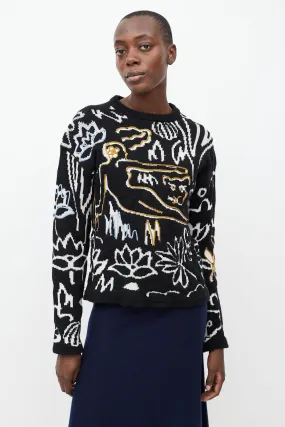 Black & Multicolour Jacquard Wool Sweater