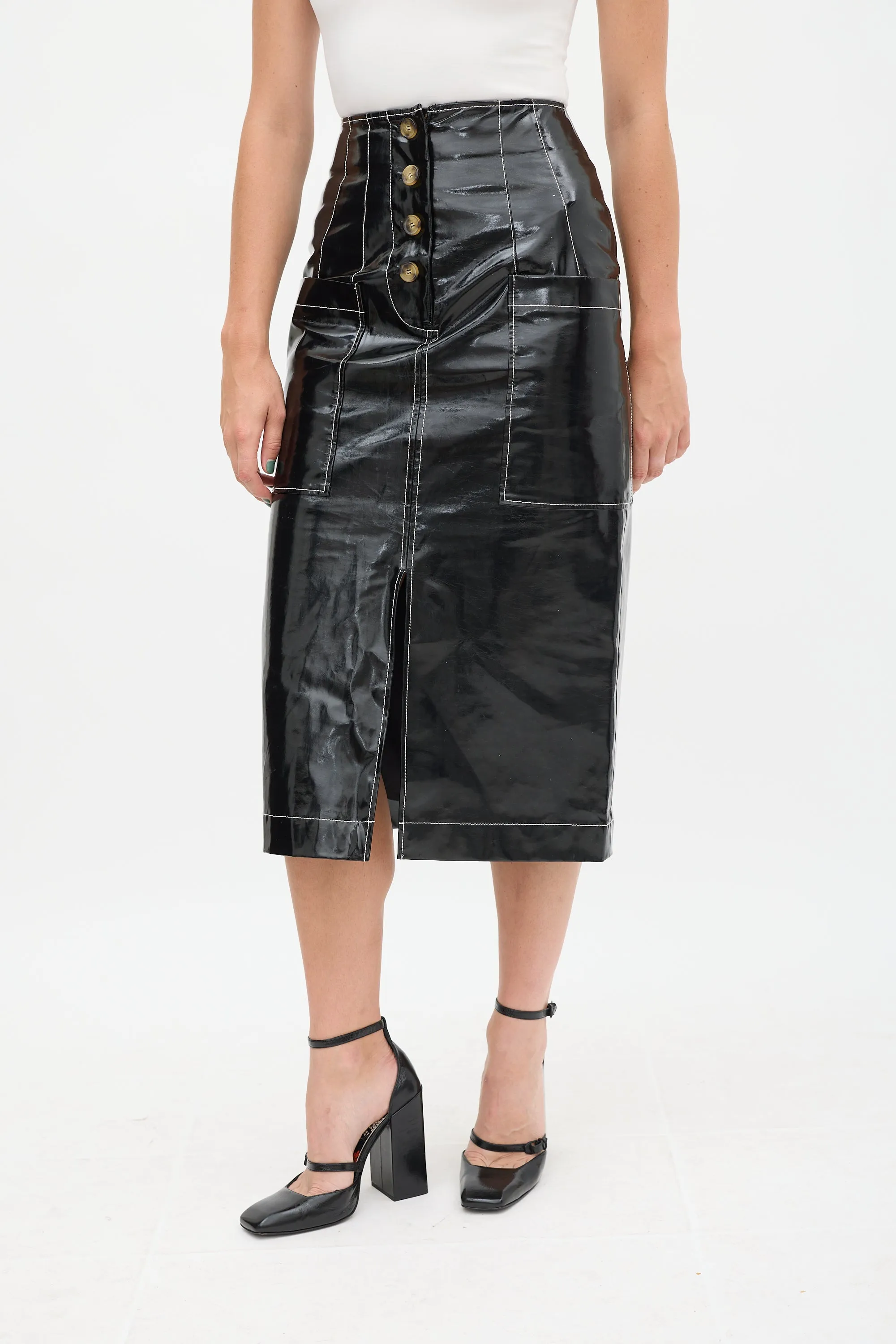 Black & White PVC Contrast Stitch Skirt