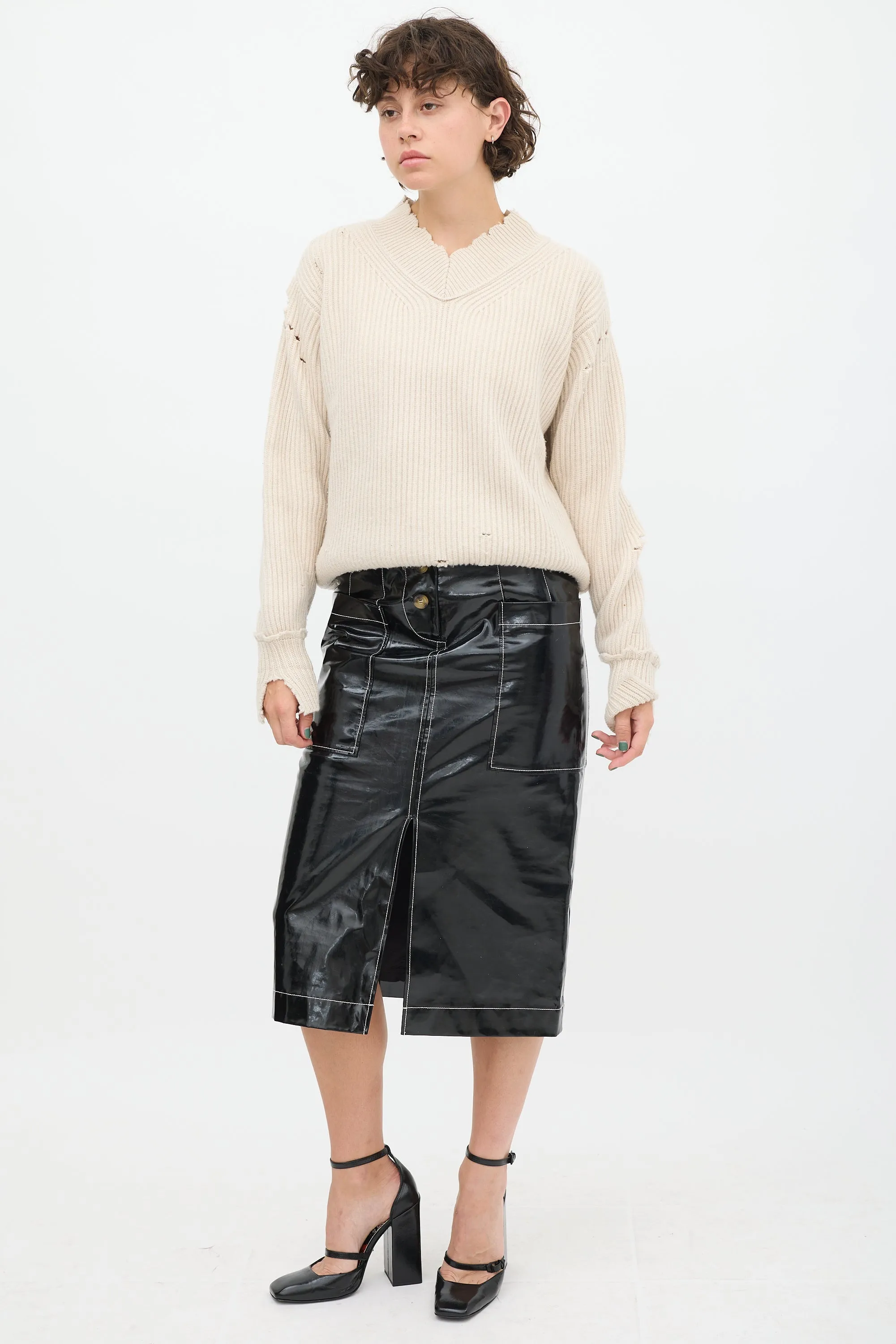 Black & White PVC Contrast Stitch Skirt