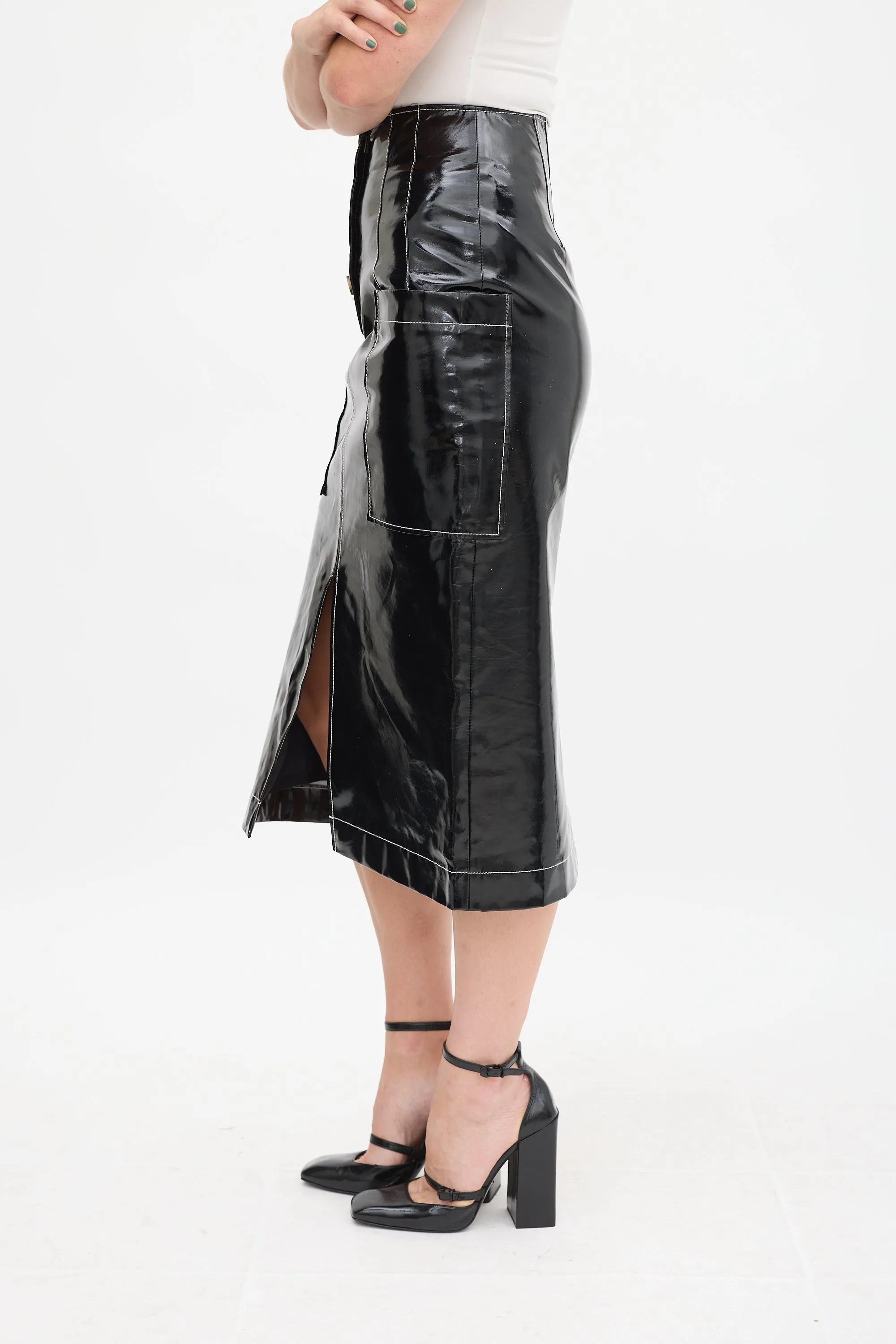 Black & White PVC Contrast Stitch Skirt