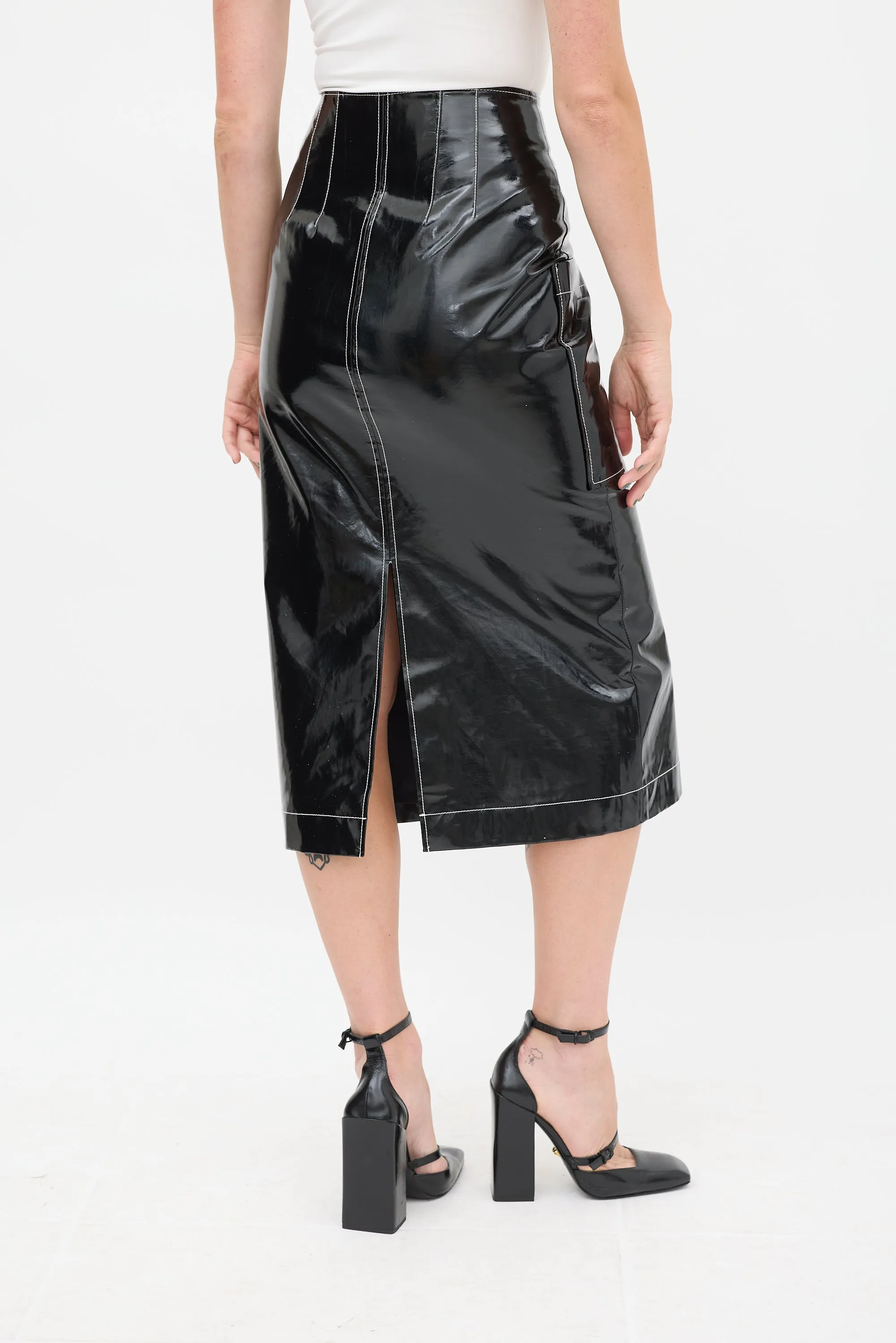 Black & White PVC Contrast Stitch Skirt