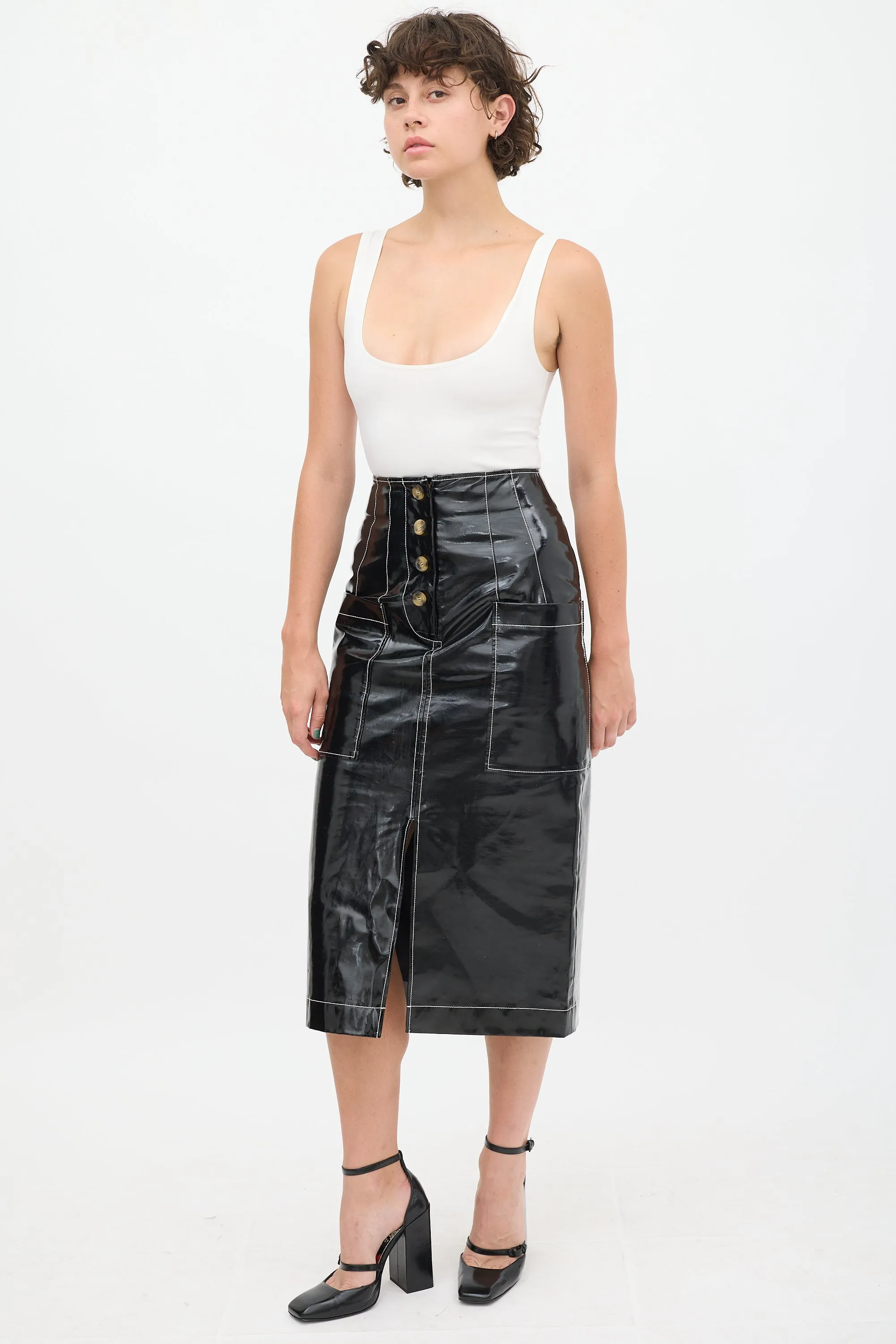 Black & White PVC Contrast Stitch Skirt