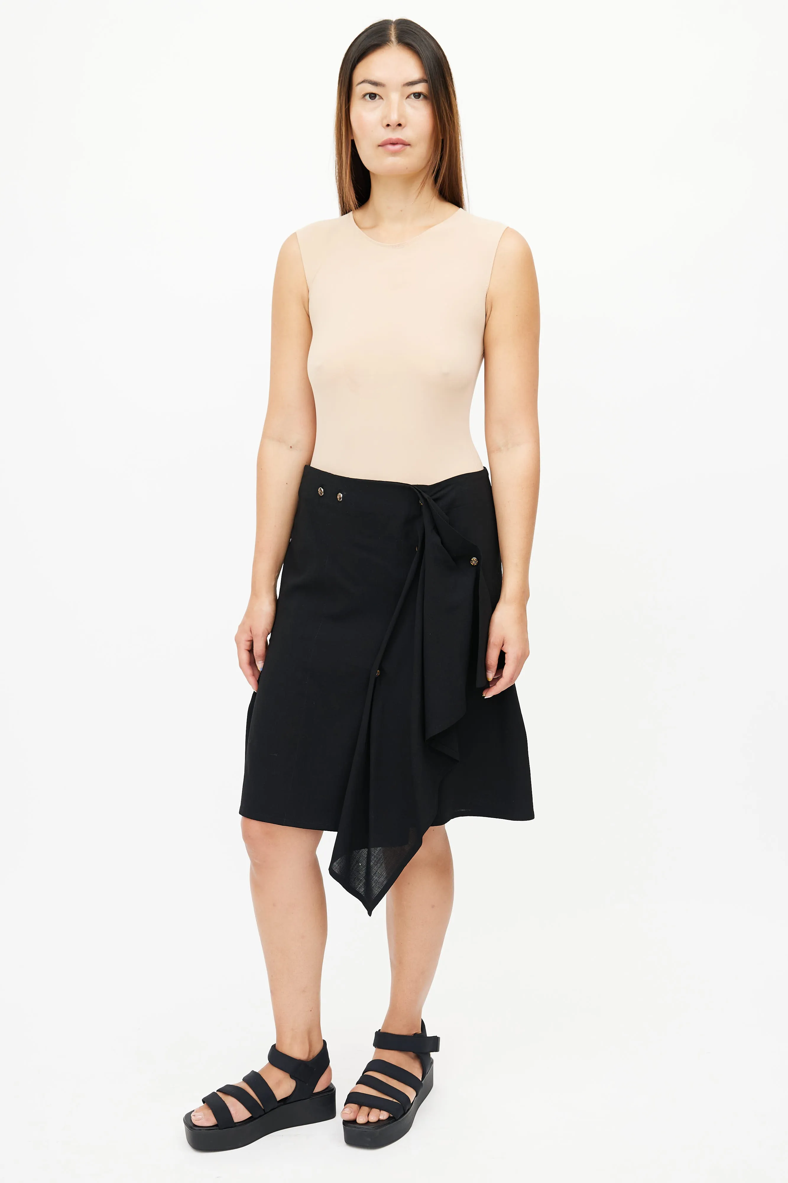 Black Asymmetrical Drape Skirt