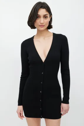 Black Wool Ribbed Cardigan