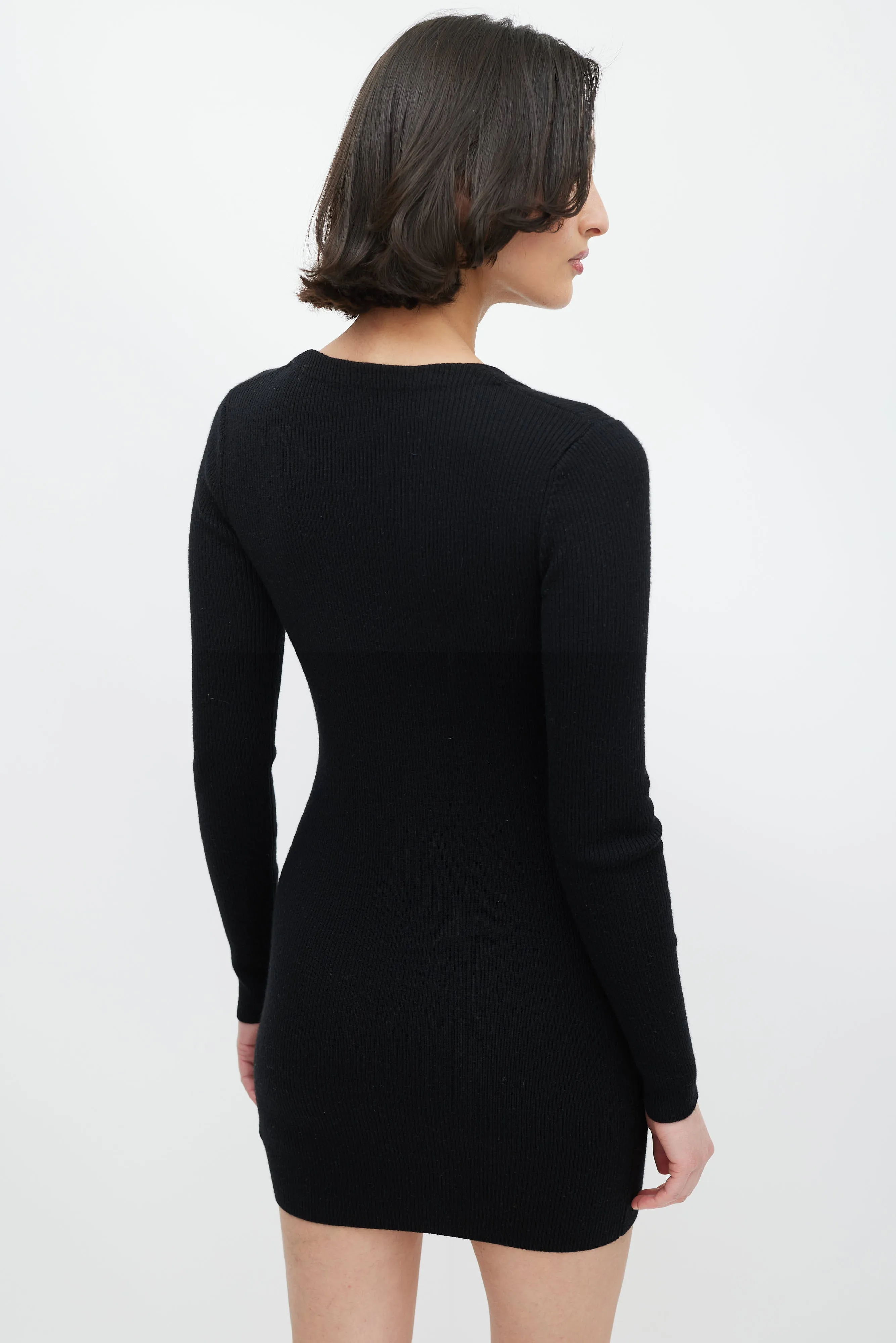 Black Wool Ribbed Cardigan