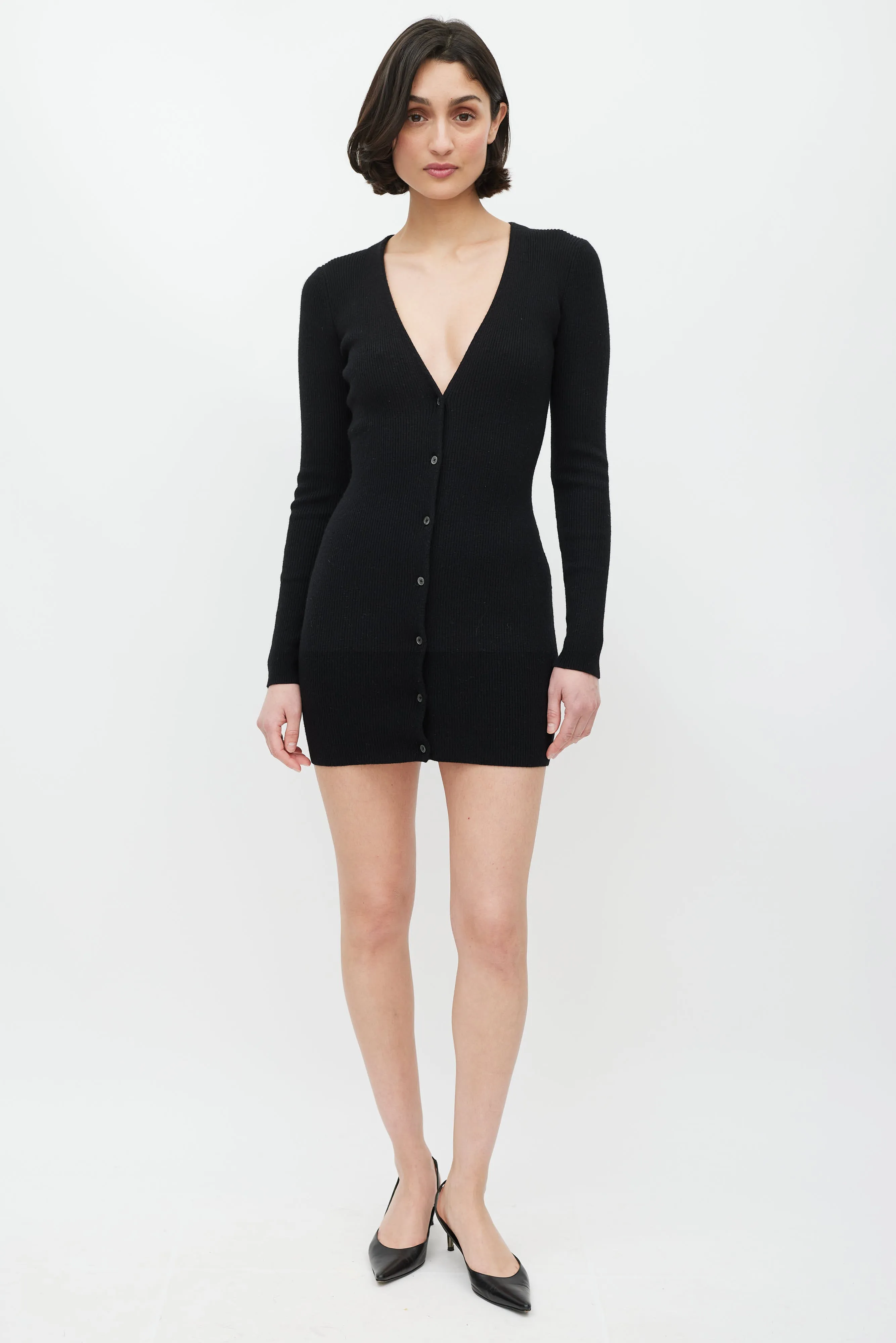 Black Wool Ribbed Cardigan