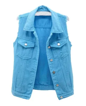 Blank Distressed Sleeveless Denim Jacket (Women's)