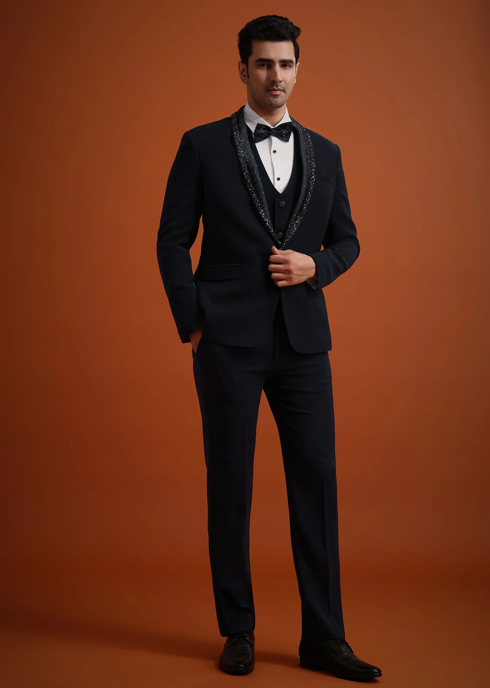 Blue Tuxedo Set With Pearl And Cutdana Work