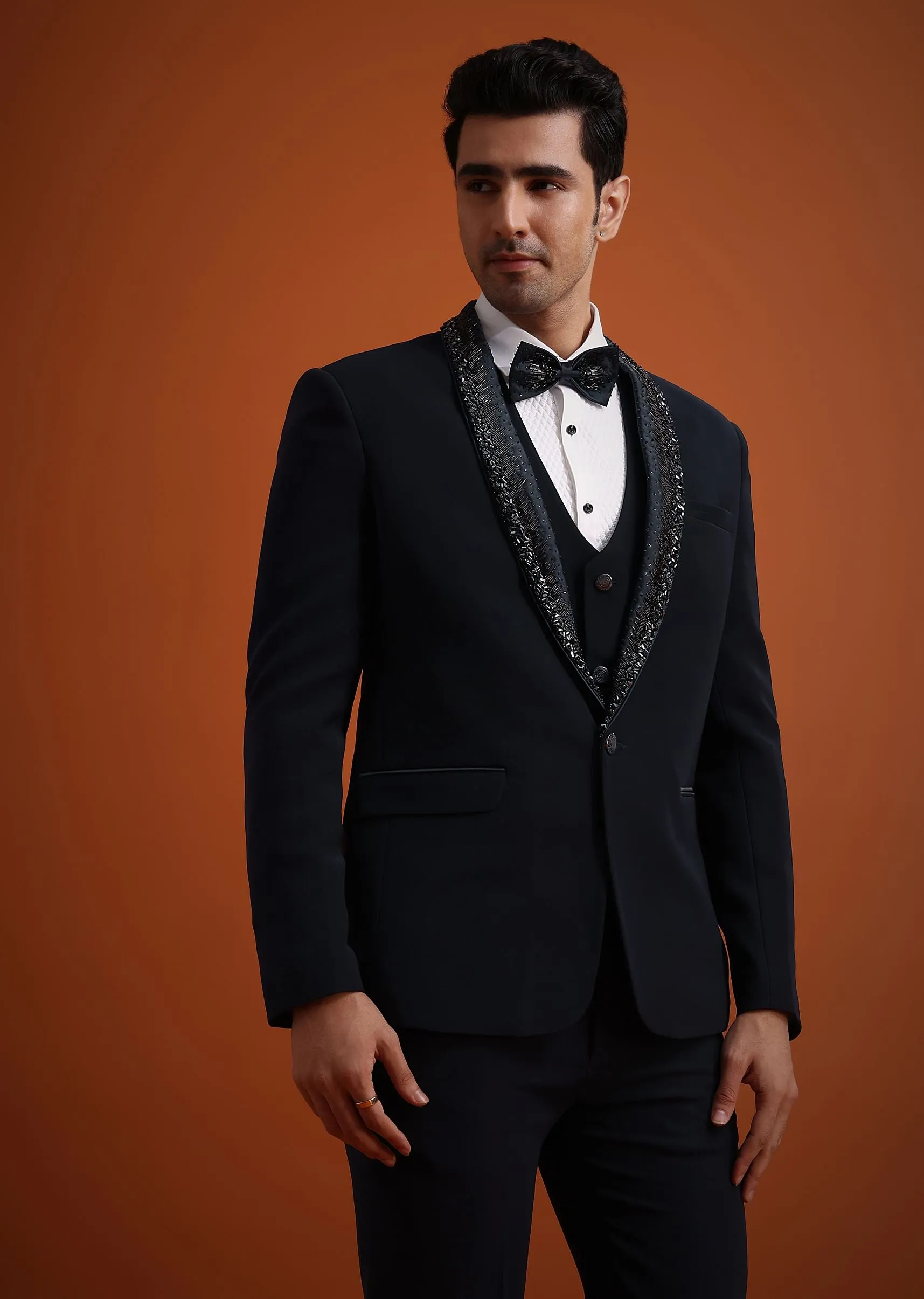 Blue Tuxedo Set With Pearl And Cutdana Work