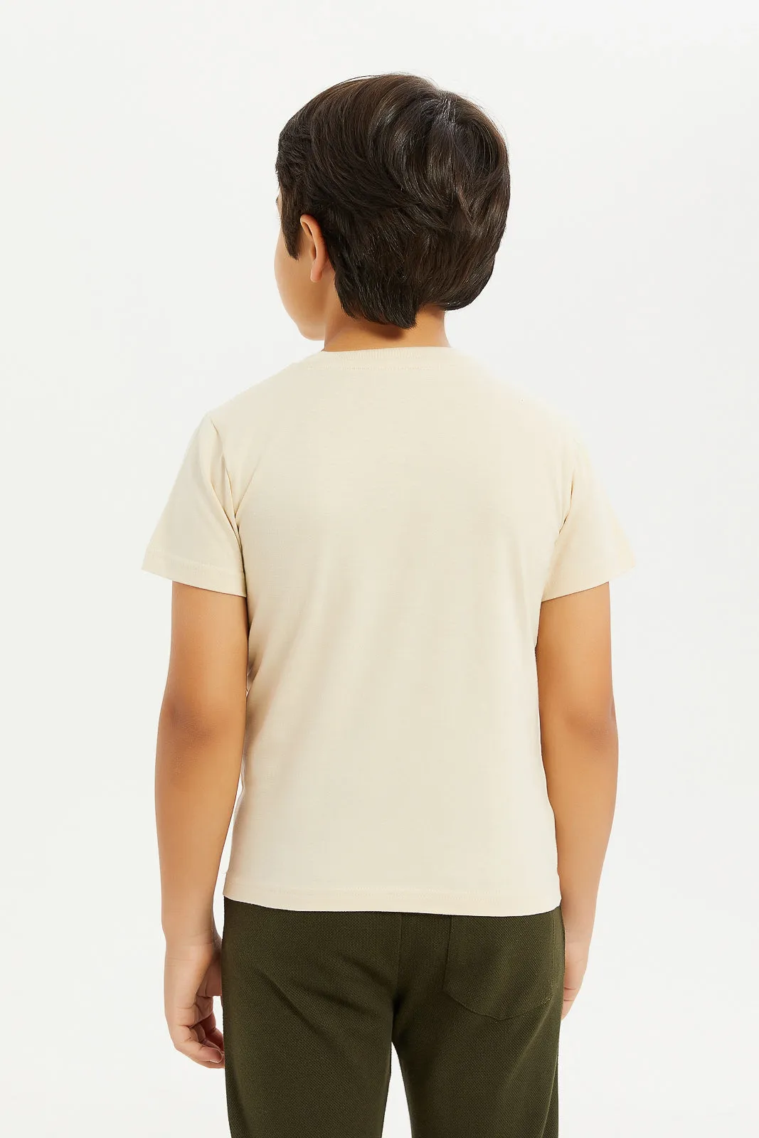 Boys Beige Lion Print T-Shirt