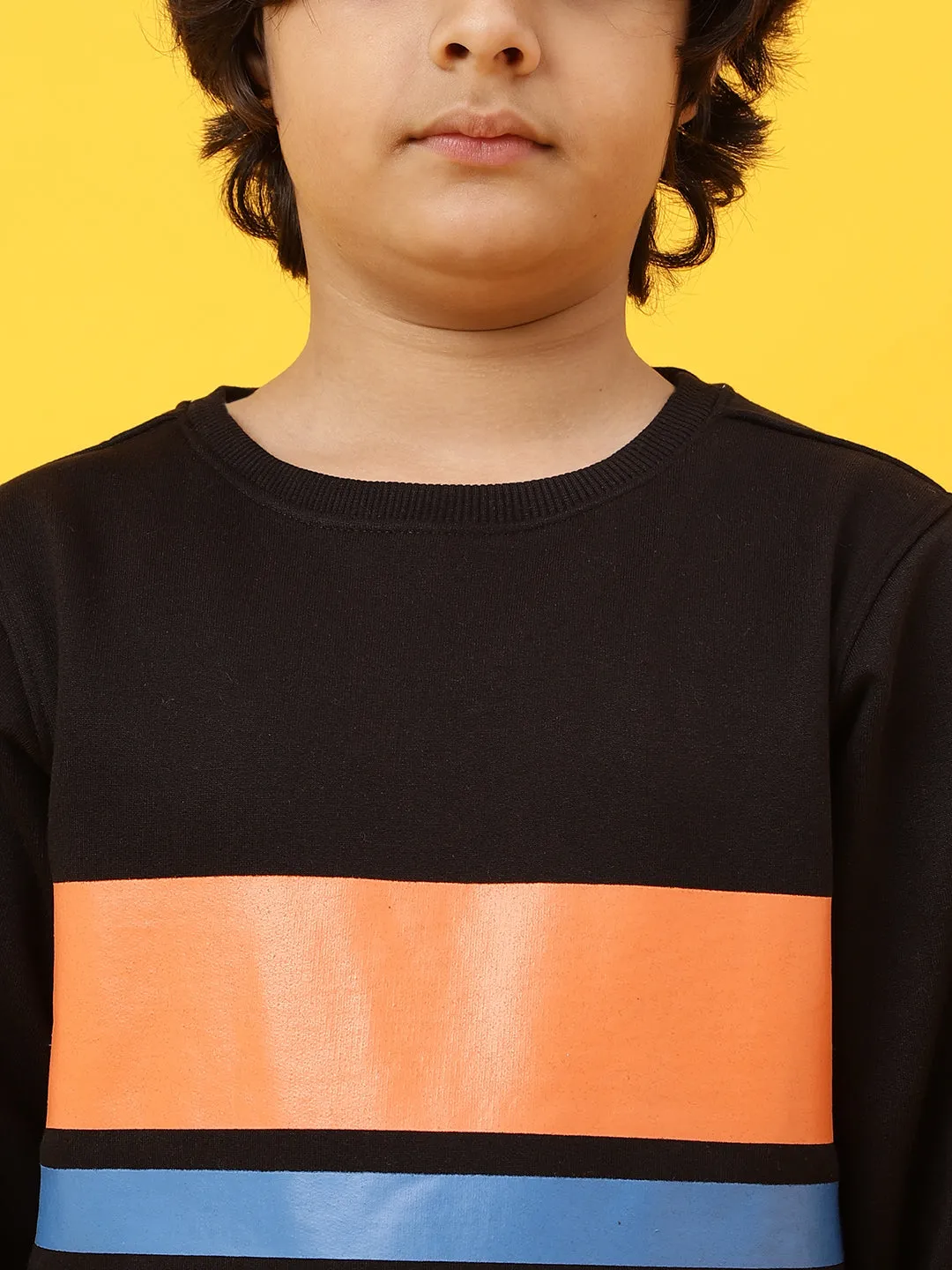 Boys Black Poly Cotton Printed Sweatshirt