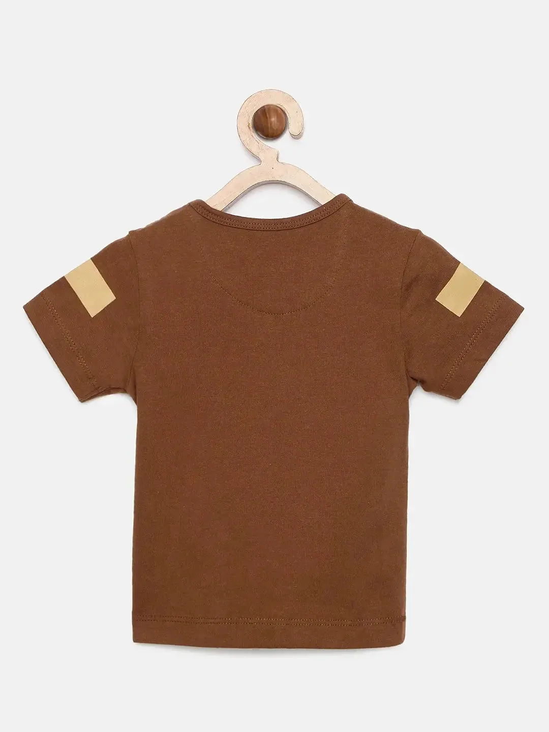 Brown Sailboat Printed Crew Neck Cotton T-shirt