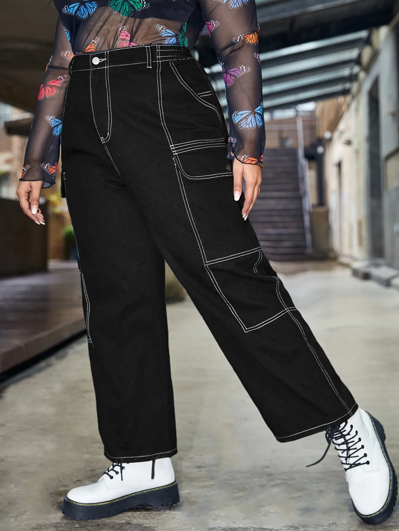 Button Front High Waist Long Plus Size Jeans