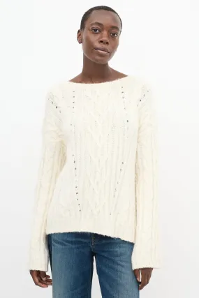 Cream Wool Cable Knit High Low Sweater
