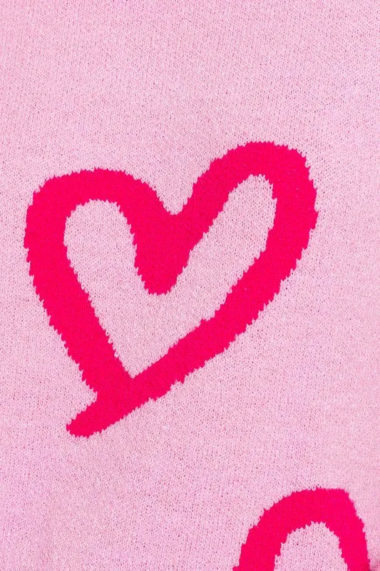 Cute Long Sleeve Round Neck Heart Pattern Sweater