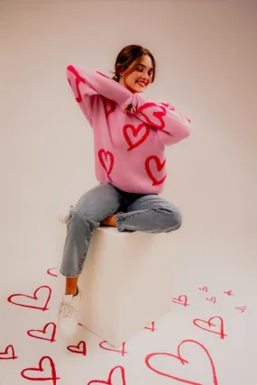 Cute Long Sleeve Round Neck Heart Pattern Sweater