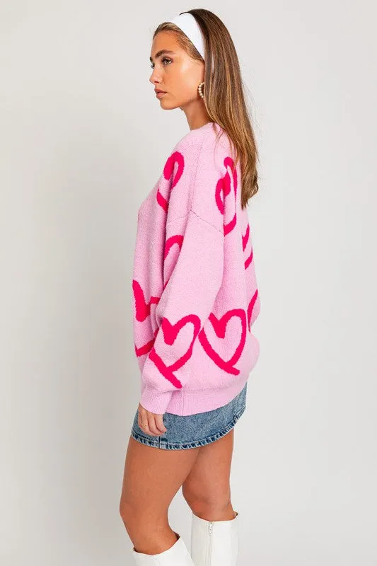 Cute Long Sleeve Round Neck Heart Pattern Sweater