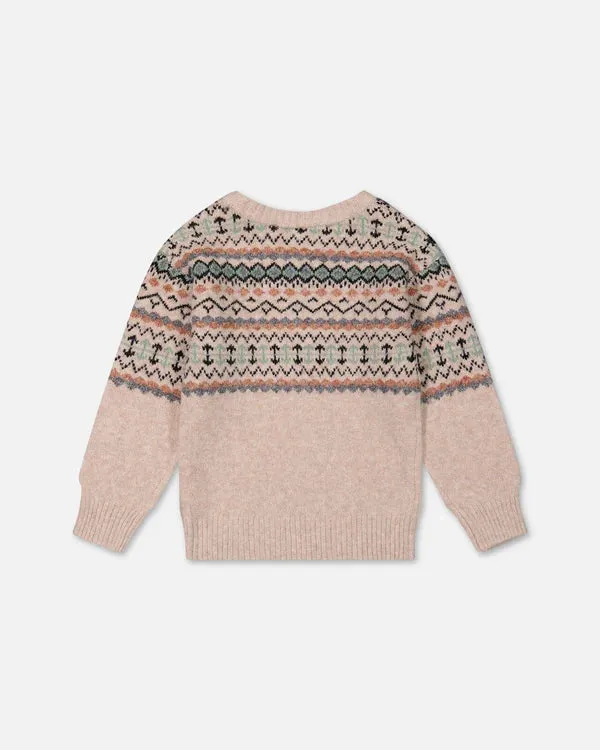 Deux Par Deux Boys Sweater with Norwegian Jacquard  G20UT76  Oatmeal