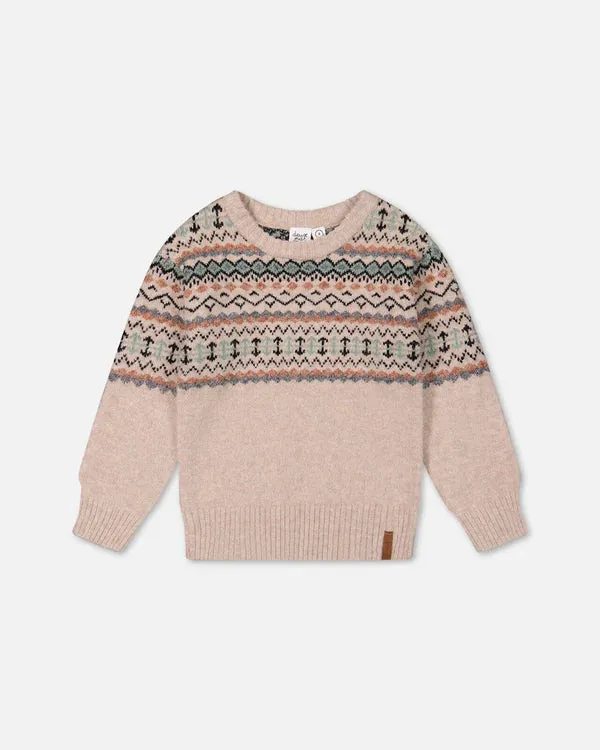 Deux Par Deux Boys Sweater with Norwegian Jacquard  G20UT76  Oatmeal