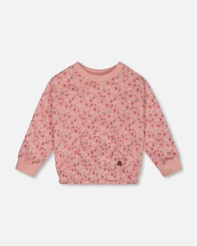 Deux Par Deux Girls Sweatershirt With Kangaroo   G30I30   Printed Strawberries Pink