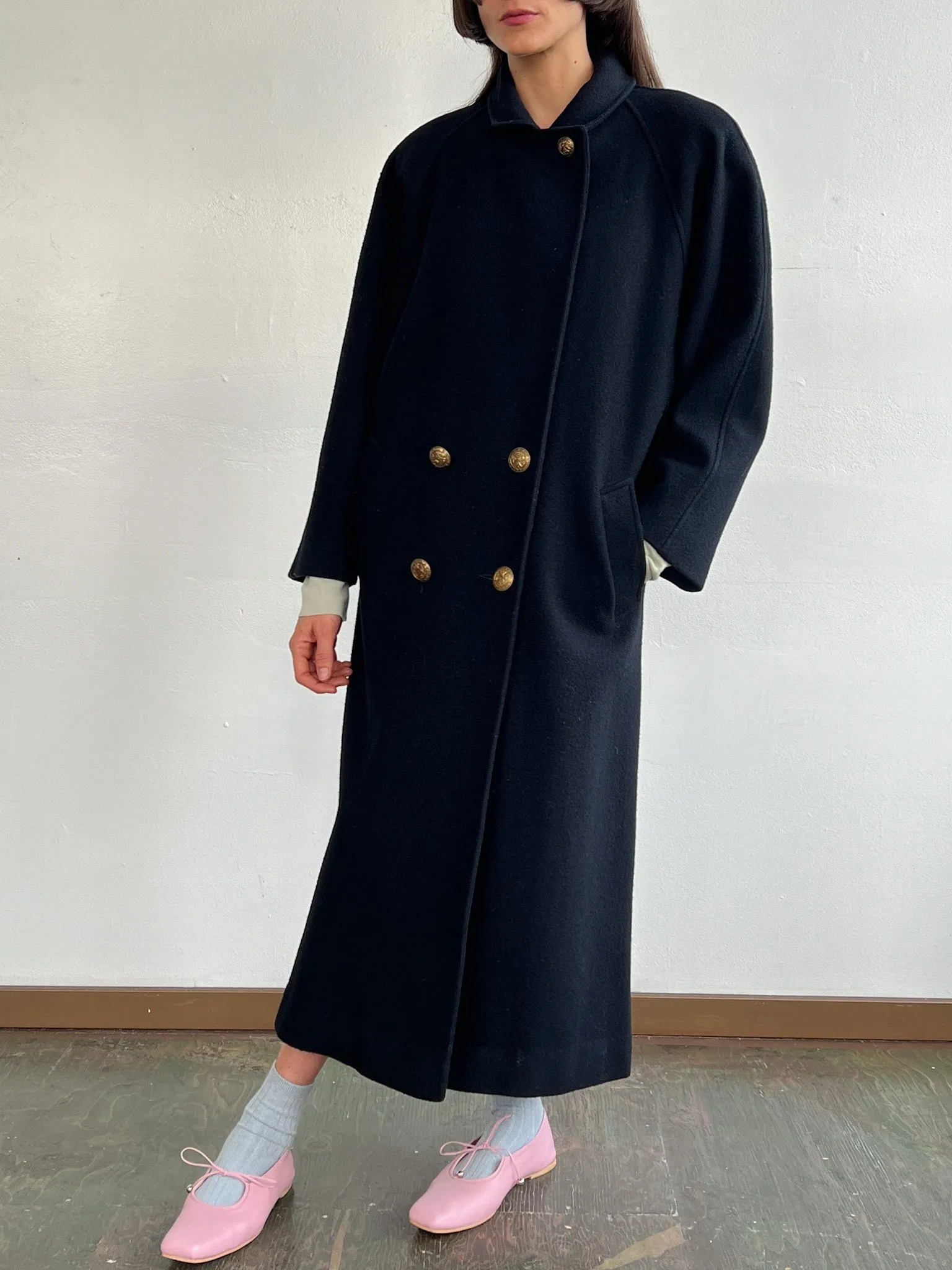 Double Breasted Black Overcoat (L)