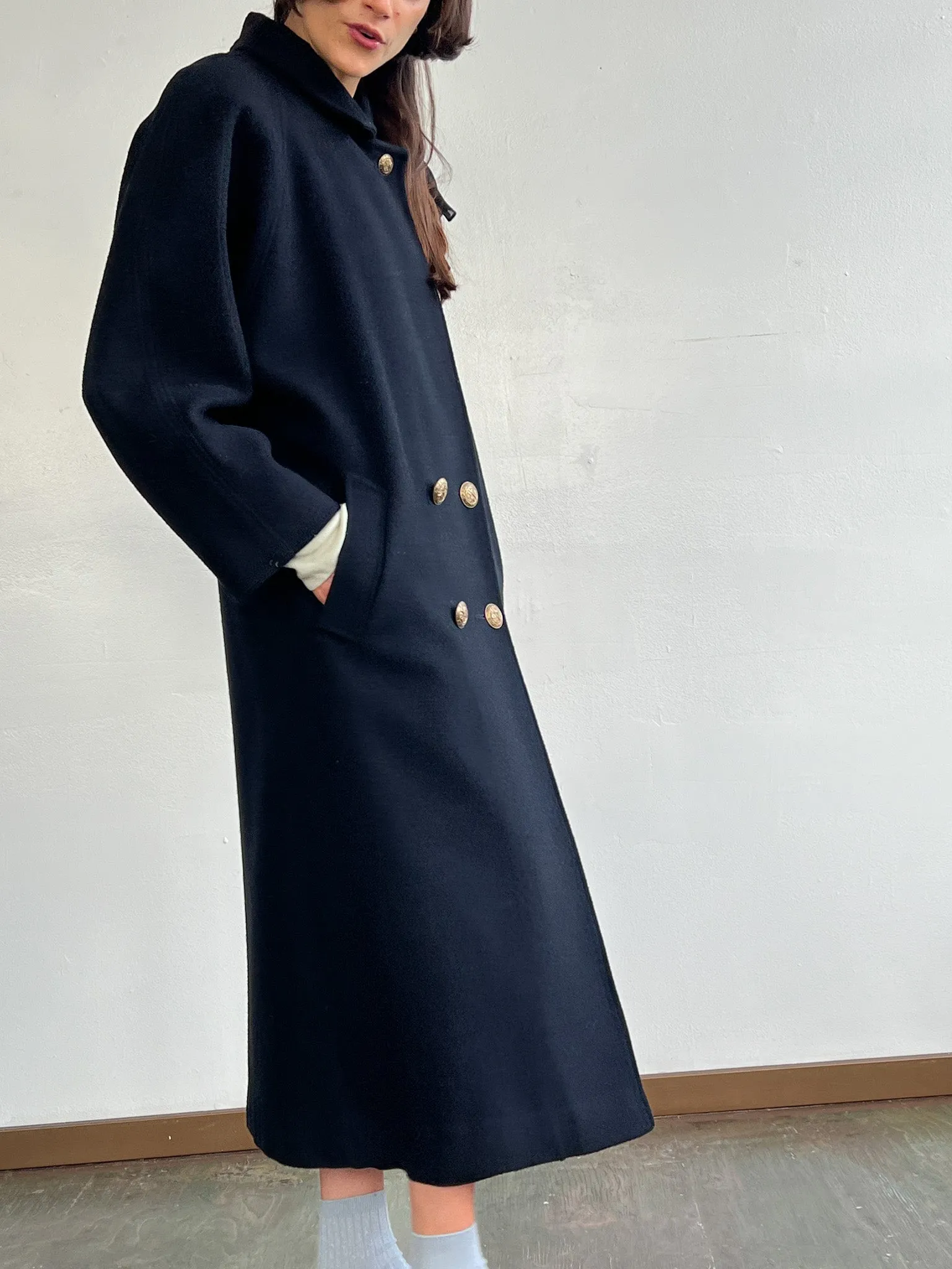 Double Breasted Black Overcoat (L)