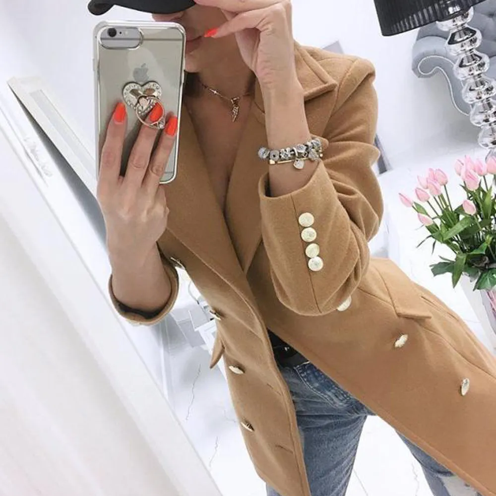 Double Breasted Button Blazer Overcoat