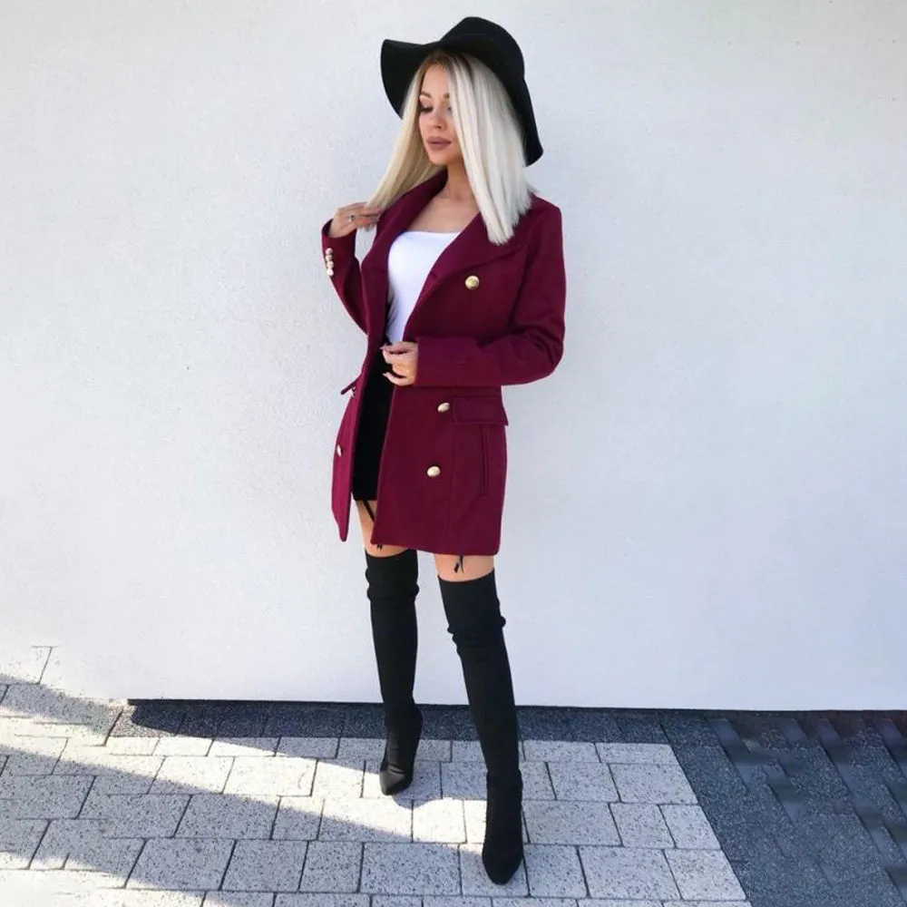 Double Breasted Button Blazer Overcoat