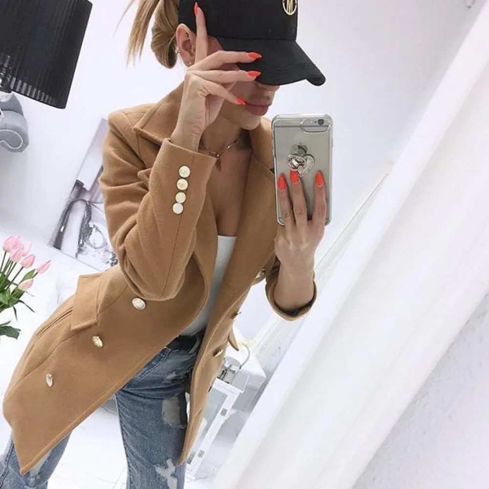 Double Breasted Button Blazer Overcoat