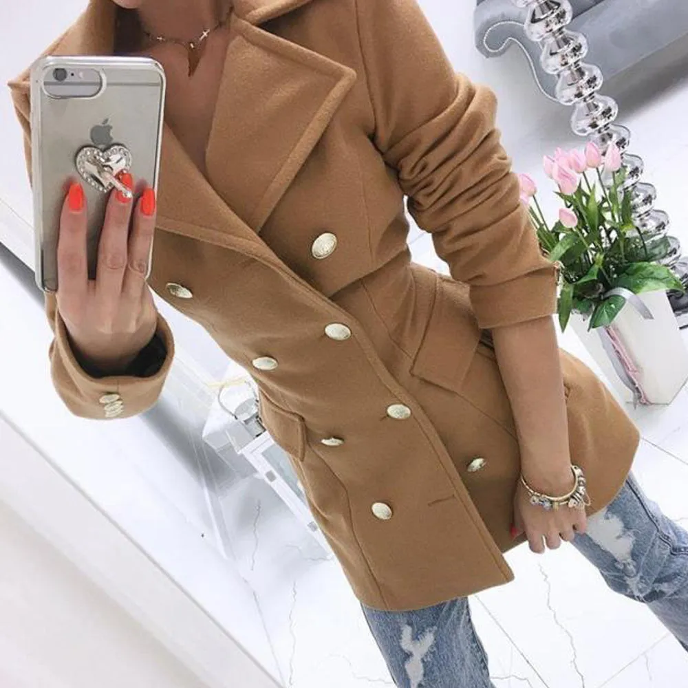 Double Breasted Button Blazer Overcoat