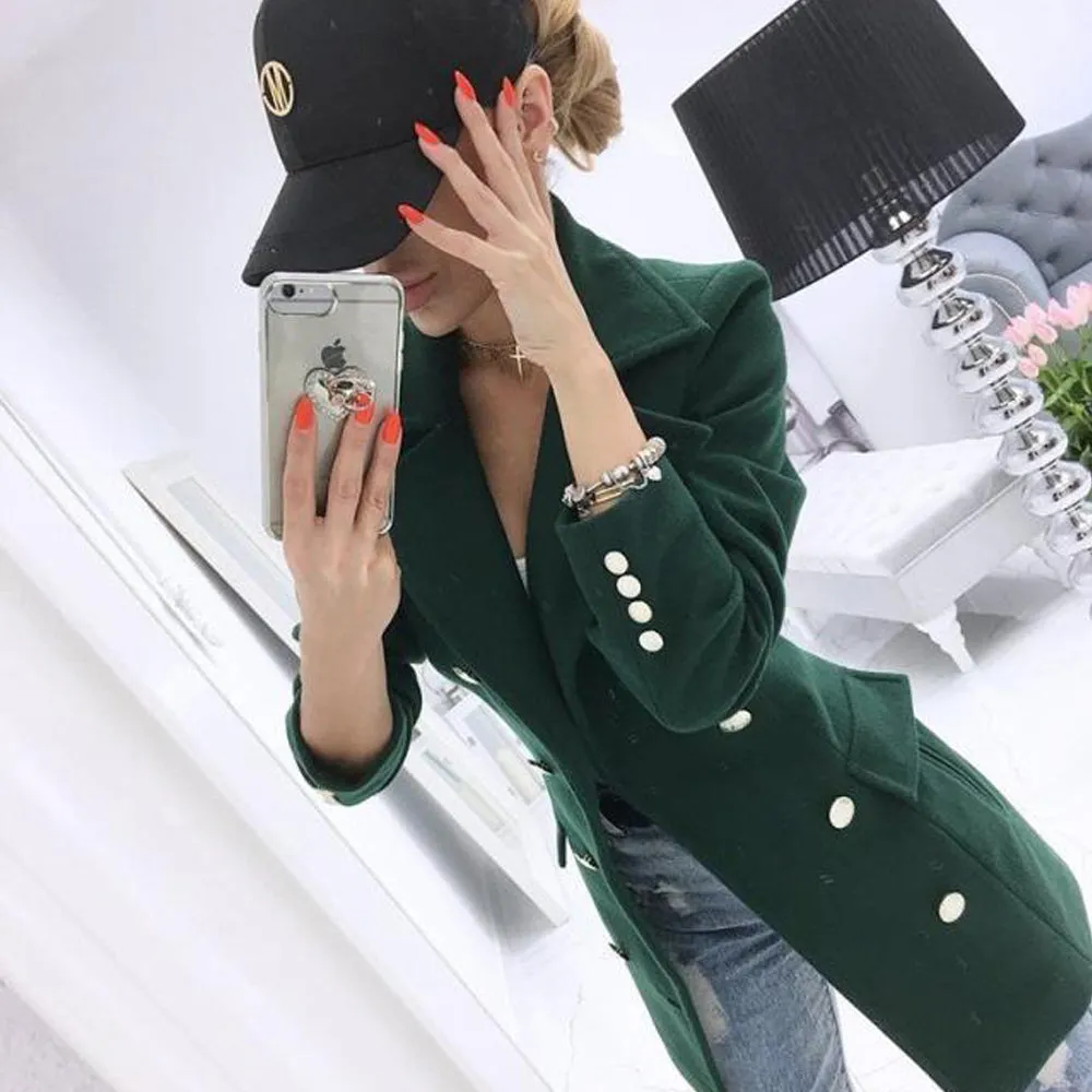 Double Breasted Button Blazer Overcoat
