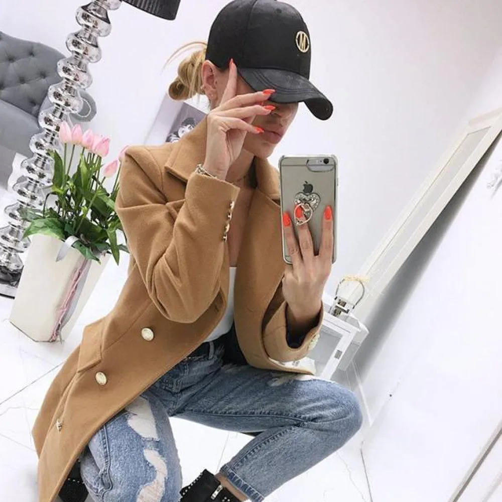 Double Breasted Button Blazer Overcoat