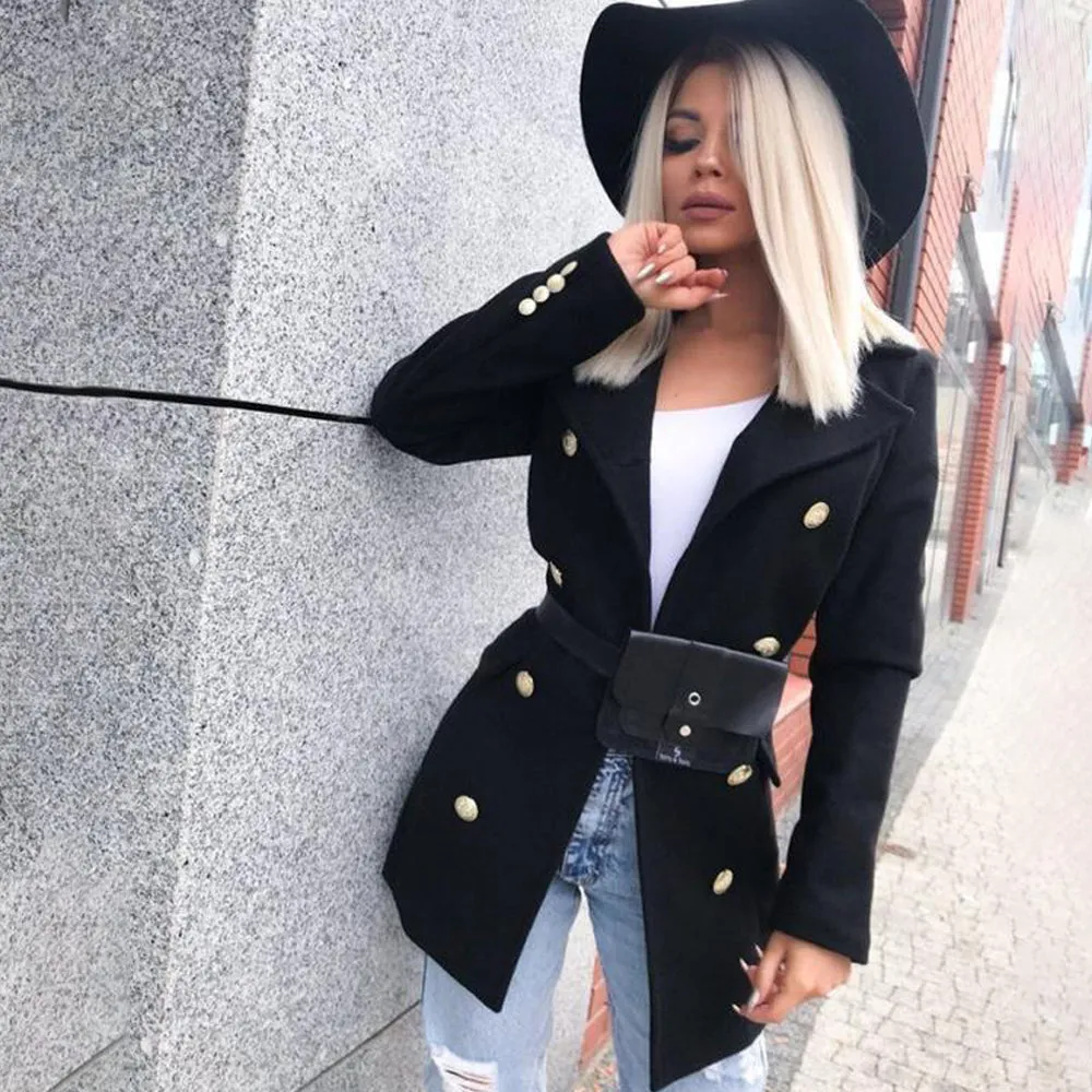 Double Breasted Button Blazer Overcoat