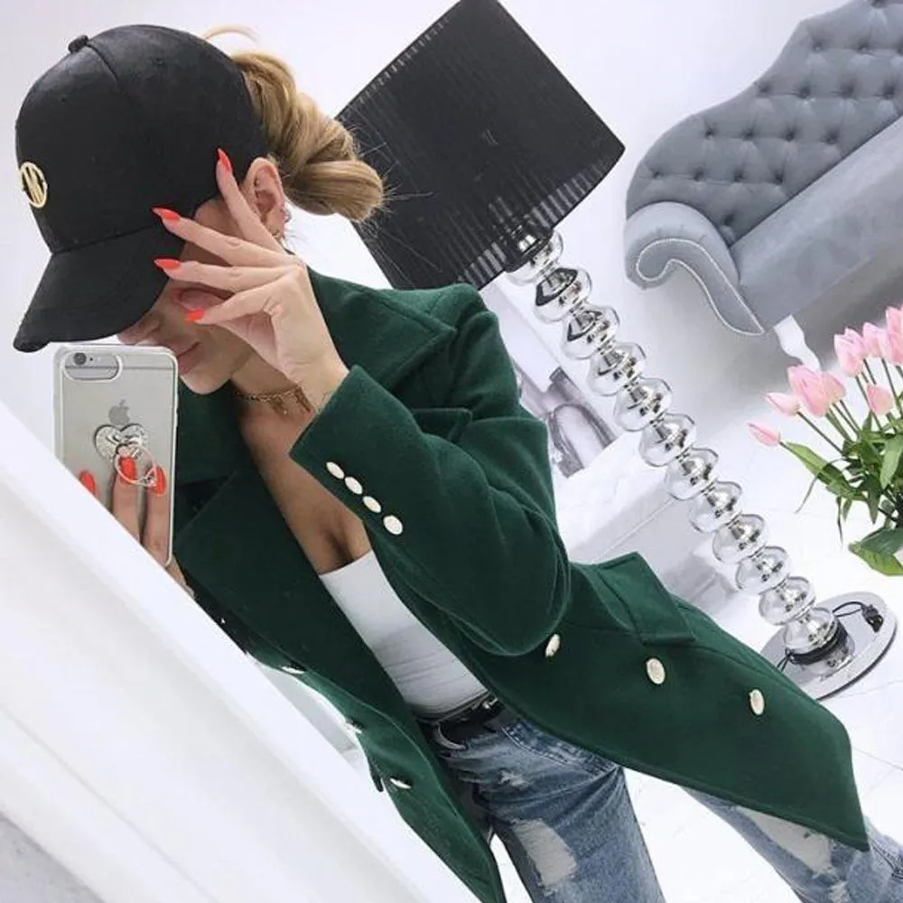 Double Breasted Button Blazer Overcoat