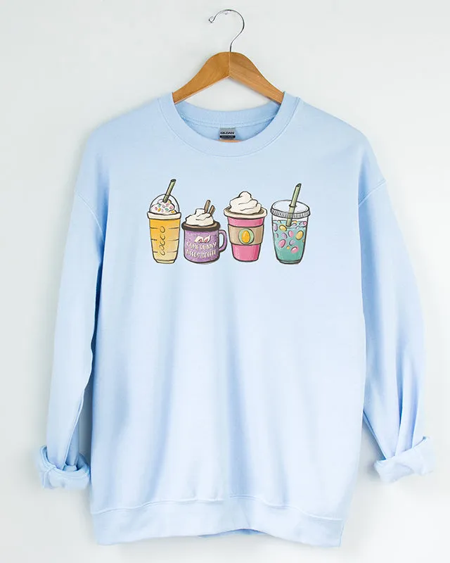 Easter Coffee Bunny Print Casual Sweatshirt