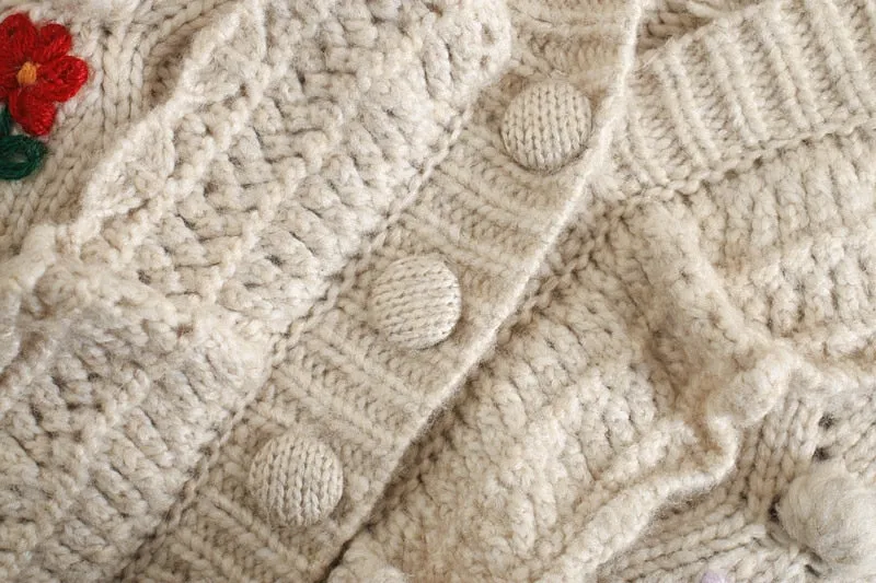 EMBROIDERY POMPOMS KNITTED CARDIGAN