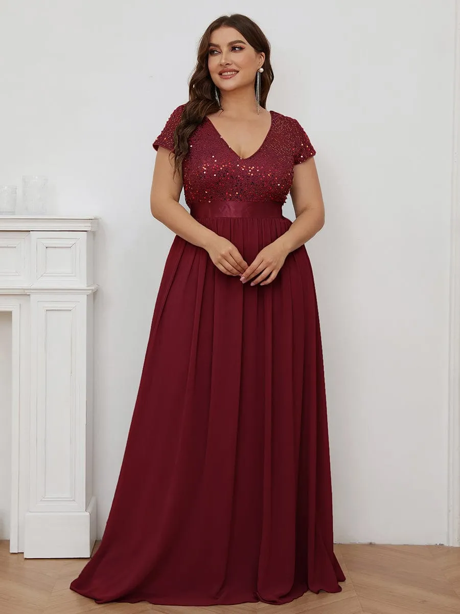 Empire Waist V-Neck Cap Sleeve Chiffon Formal Evening Dress