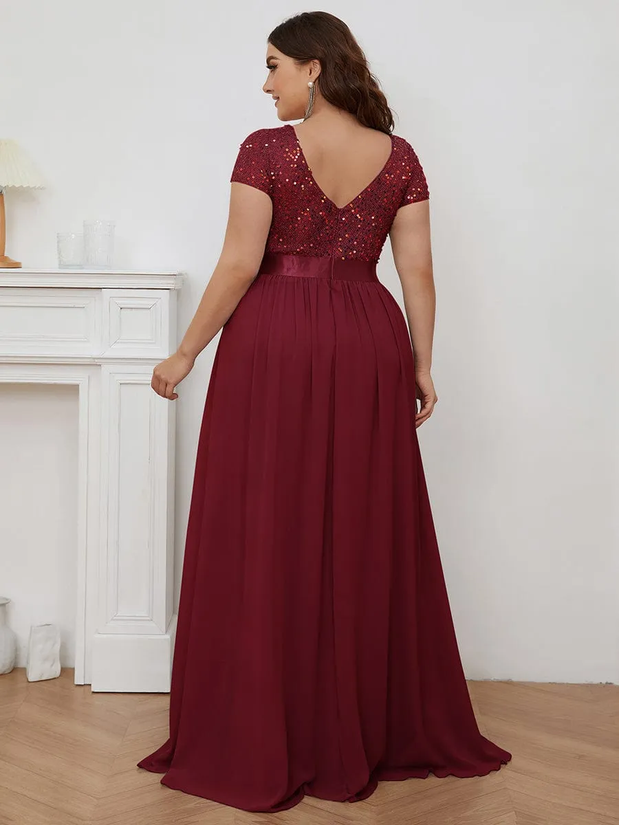 Empire Waist V-Neck Cap Sleeve Chiffon Formal Evening Dress