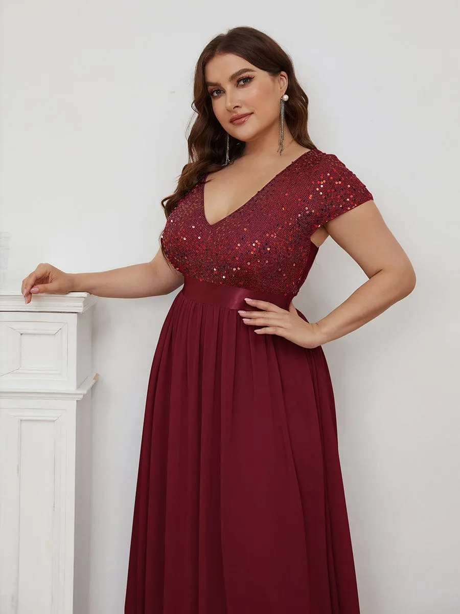 Empire Waist V-Neck Cap Sleeve Chiffon Formal Evening Dress